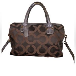 Coach Logo Brown Sateen and Leather Shoulder/Crossbody Bag Purse Satchel
